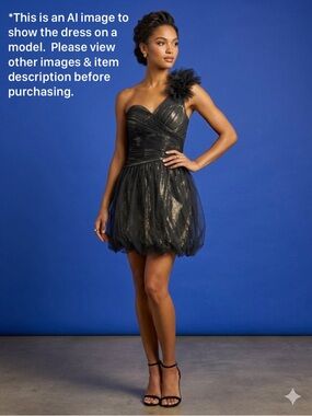 BCBGMaxAzria One Shoulder Party Evening Dress with Subtle Metallic Sheen